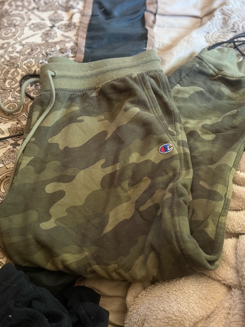 Champion Camo Drawstring Joggers in Olive Green